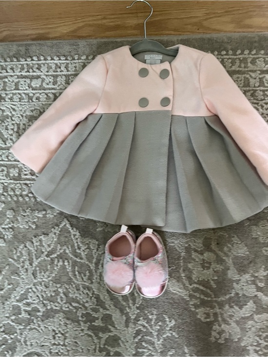 Tahari Baby Other - Bundle Tahari Girls' Pink & Gray Pleated Dress Coat and First Steps floral shoes